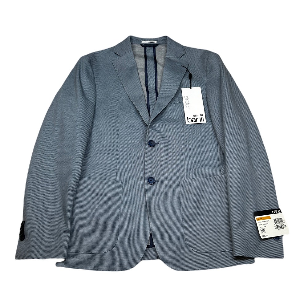 Bar III Slim Fit‎ Sport Coat Mens 36S Dark Blue Pattern Stretch Modern $295 NEW